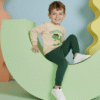 Ensemble jogging garçon “Dino Skater beige & vert foncé” – coton premium OEKO-TEX®