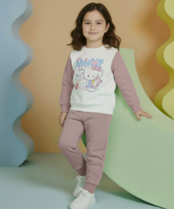 Alternative view of Ensemble jogging fille “Kitty Pastel rose poudré” – coton premium OEKO-TEX®
