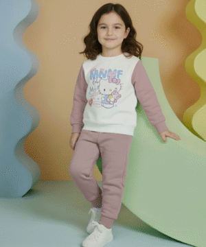 Alternative view of Ensemble jogging fille “Kitty Pastel rose poudré” – coton premium OEKO-TEX®
