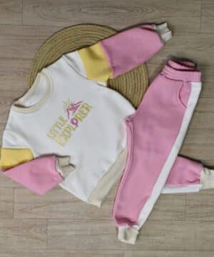 Jogging bébé Little EXPORER – Molleton 100% coton gratté Rose