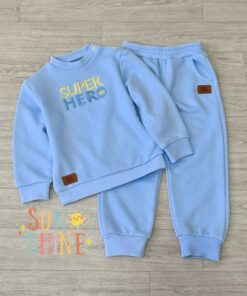 Ensemble Bébé Hiver – Sweat Super Hero Brodé & Jogging | 100% Coton Molleton Non Gratté 320g