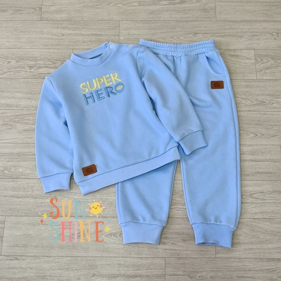 Ensemble Bébé Hiver – Sweat Super Hero Brodé & Jogging | 100% Coton Molleton Non Gratté 320g