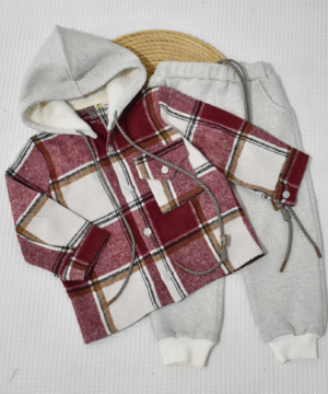 Ensemble Sur-chemise à Capuche & Jogging – Carreaux Rouge bordeaux