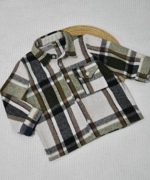 Sur-chemise Enfant en Flanelle – Carreaux All-Over Kaki