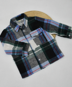 Chemise à Carreaux Enfant – Flanelle Chaude – Bleu, Vert & Noir