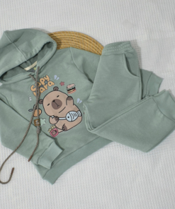 Ensemble jogging enfant A Capuche Capybara pastel vert -