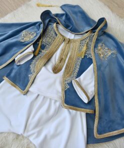 Tenue traditionnelle velour Enfant  _ Bleu Pastel & Doré