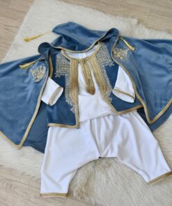 Alternative view of Tenue traditionnelle velour Enfant  _ Bleu Pastel & Doré