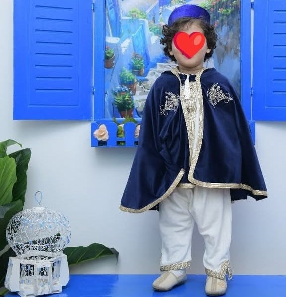 Tenue traditionnelle velour Enfant _ Bleu marine & Doré – Image 2