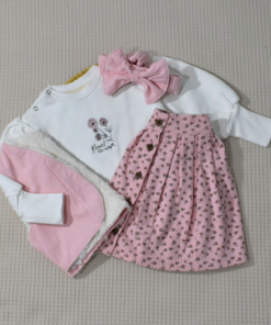 Ensemble fille – Jupe rose imprimée & pull molleton gratté
