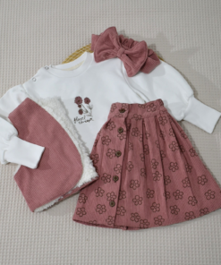 🩷 Ensemble Fille – Jupe Rose foncé Imprimée & Pull Blanc