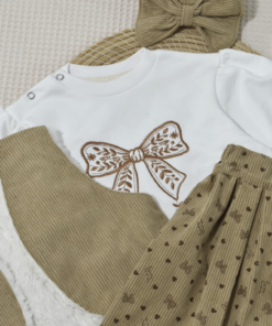 Alternative view of Ensemble fille 4 pièces – Jupe & pull coton brodé Papillon