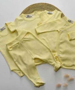 Pack Essentiel Naissance jaune garçon - 5 Pièces en Pur Coton Oeko-Tex