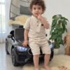 Ensemble en Lin Bébé & Enfant Beige Sable – Tenue Été & Cérémonie | Babyboo