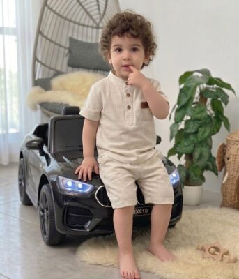 Ensemble en Lin Bébé & Enfant Beige Sable – Tenue Été & Cérémonie | Babyboo
