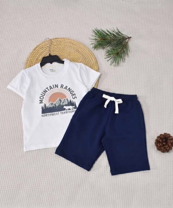 Ensemble Été - T-shirt Blanc "Dino" et Short Gris