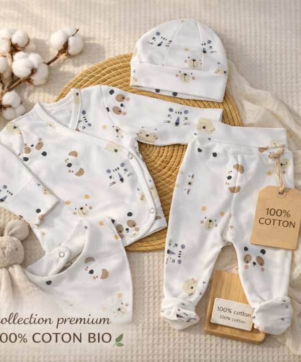 Kit Naissance 4 Pièces Motifs Animaux - Babyboo