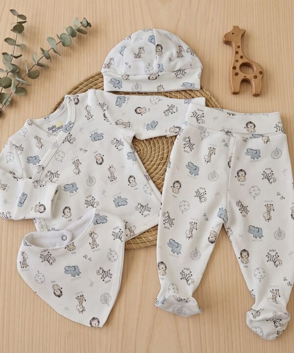 Kit Naissance 4 Pièces - Motif Bleu Safari