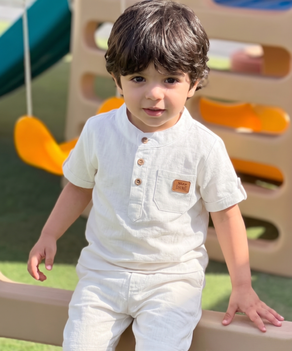 Ensemble en Lin Bébé et Enfant Blanc Pur – Tenue Été & Cérémonie | Babyboo