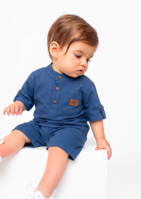 Ensemble en Lin Bébé et Enfant Bleu Océan – Tenue Été & Cérémonie | Babyboo
