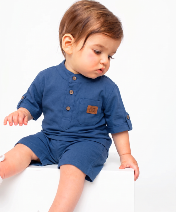 Ensemble en Lin Bébé et Enfant Bleu Océan – Tenue Été & Cérémonie | Babyboo