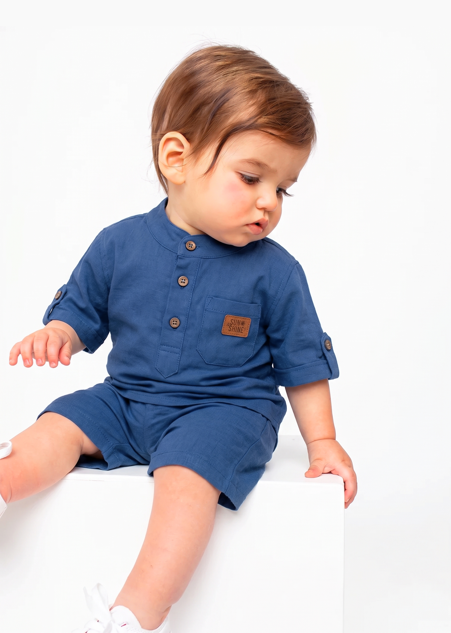 Ensemble en Lin Bébé et Enfant Bleu Océan – Tenue Été & Cérémonie | Babyboo