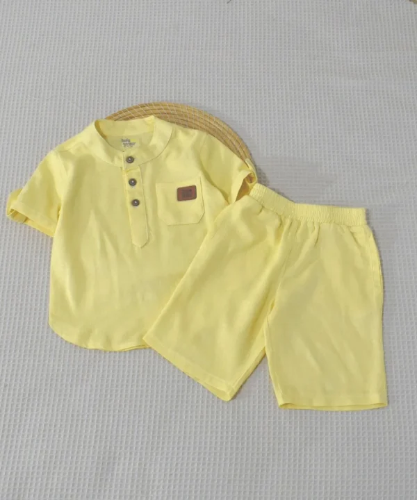 Alternative view of Ensemble en Lin Bébé et Enfant Jaune Soleil – Tenue Été & Cérémonie | Babyboo