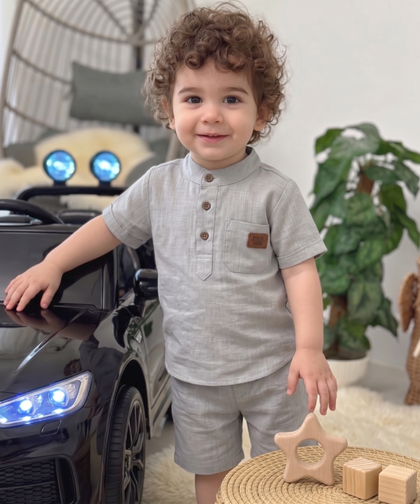 Ensemble Lin Bébé et Enfant Gris Clair – Tenue Été & Cérémonie | Babyboo