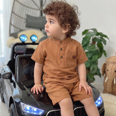 Ensemble en Lin Bébé & Enfant Terracotta – Tenue Été & Cérémonie | Babyboo