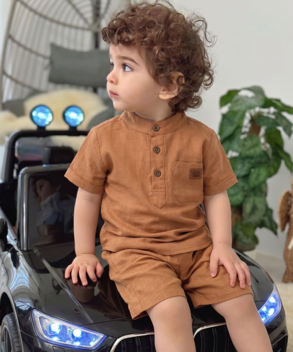 Ensemble en Lin Bébé & Enfant Terracotta – Tenue Été & Cérémonie | Babyboo