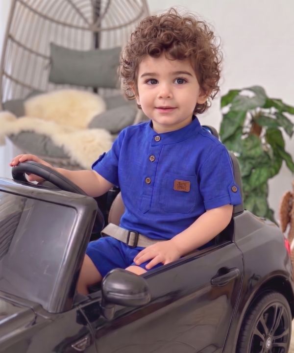 Ensemble en Lin Bébé et Enfant Bleu Roi – Tenue Été & Cérémonie | Babyboo