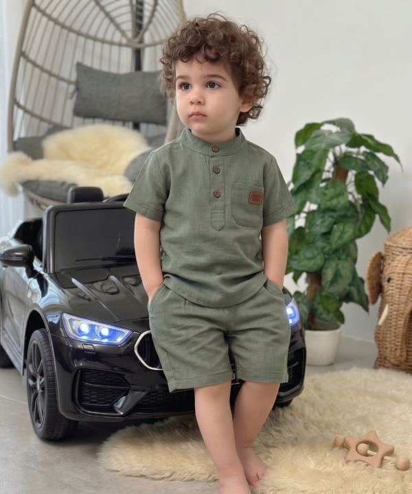 Ensemble en Lin Bébé et Enfant Vert Amande – Tenue Été & Cérémonie | Babyboo
