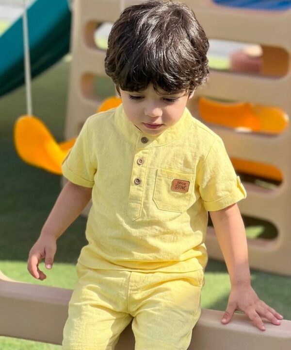 Ensemble en Lin Bébé et Enfant Jaune Soleil – Tenue Été & Cérémonie | Babyboo