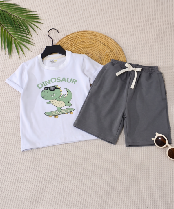Alternative view of Ensemble Été - T-shirt Blanc "Dino" et Short Gris