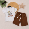 Ensemble Été - T-shirt Blanc "Urban Session" et Short Marron