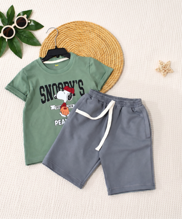Alternative view of Ensemble Été Enfant - T-shirt Vert Snoopy et Short Gris