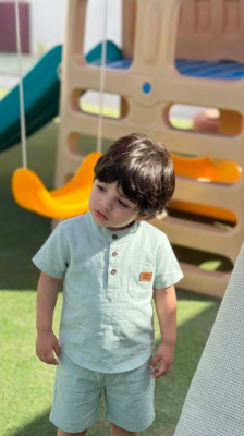 Ensemble en Lin Bébé et Enfant Vert Sauge – Tenue Été & Cérémonie | Babyboo