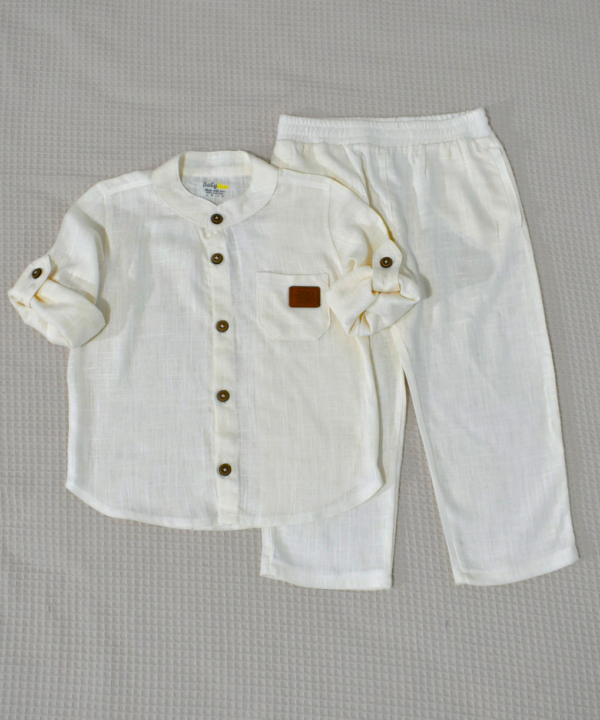Ensemble en Lin Garçon – Blanc cassé سكري – Pantalon et Chemise à Manches Longues | Babyboo