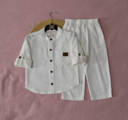 Ensemble en Lin Garçon – Blanc Cassé – Pantalon et Chemise à Manches Longues | Babyboo