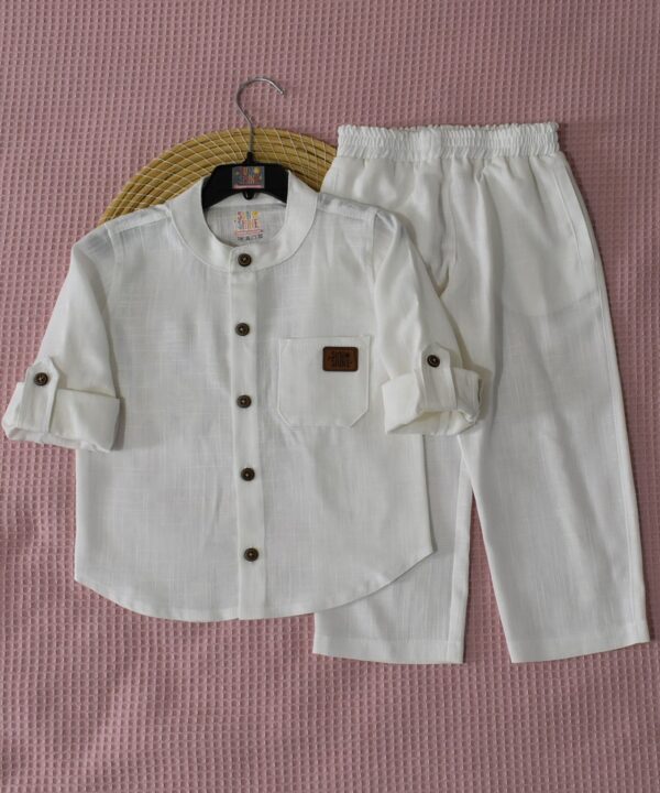 Ensemble en Lin Garçon – Blanc Cassé – Pantalon et Chemise à Manches Longues | Babyboo