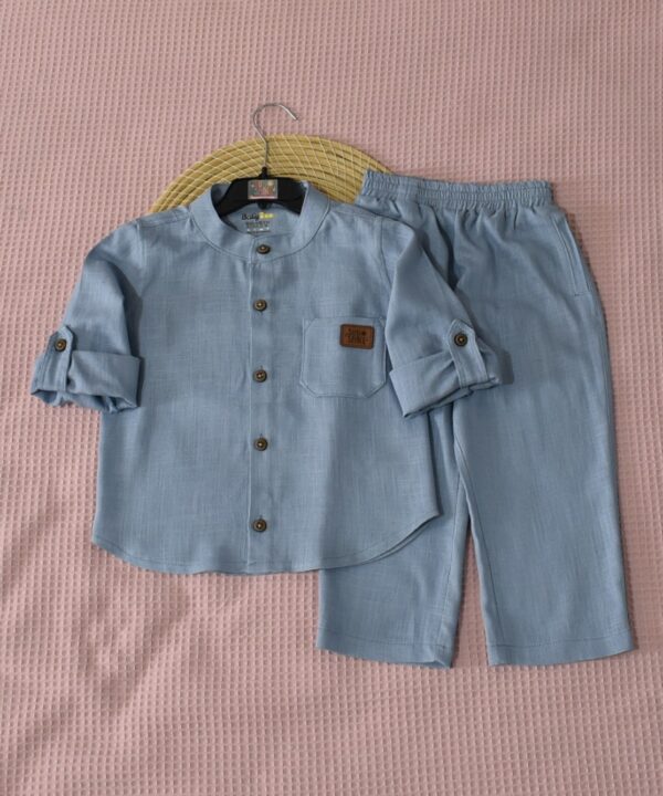 Ensemble en Lin Garçon – Bleu Pastel – Pantalon et Chemise à Manches Longues | Babyboo
