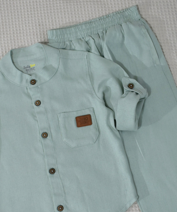 Alternative view of Ensemble en Lin Garçon – vert d'eau – Pantalon et Chemise à Manches Longues | Babyboo