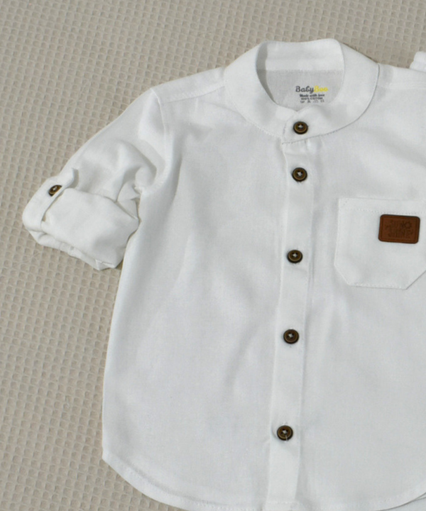 Ensemble en Lin Garçon – Blanc2 – Pantalon et Chemise à Manches Longues | Babyboo – Image 3