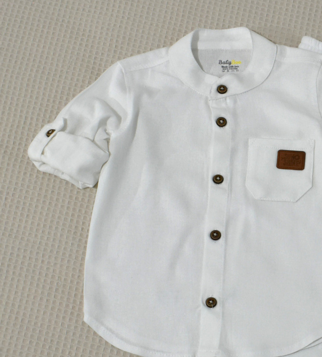 Ensemble en Lin Garçon – Blanc2 – Pantalon et Chemise à Manches Longues | Babyboo – Image 3