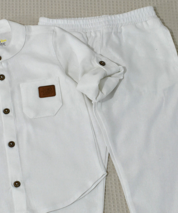 Alternative view of Ensemble en Lin Garçon – Blanc2 – Pantalon et Chemise à Manches Longues | Babyboo