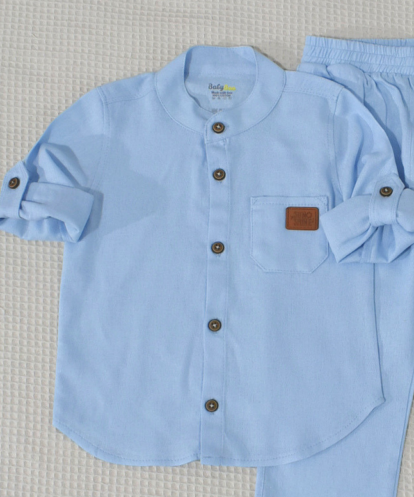 Ensemble en Lin Garçon – Bleu ciel – Pantalon et Chemise à Manches Longues | Babyboo – Image 3