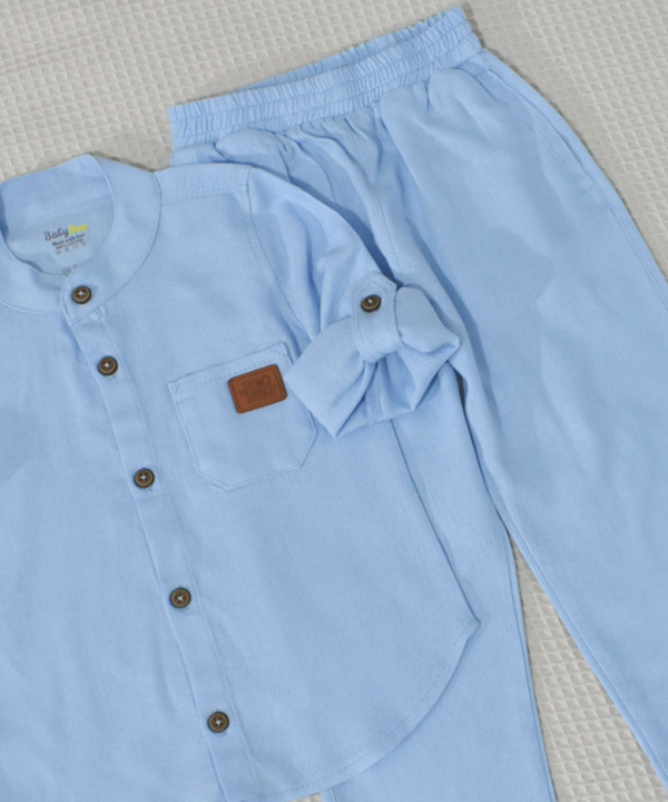 Alternative view of Ensemble en Lin Garçon – Bleu ciel – Pantalon et Chemise à Manches Longues | Babyboo