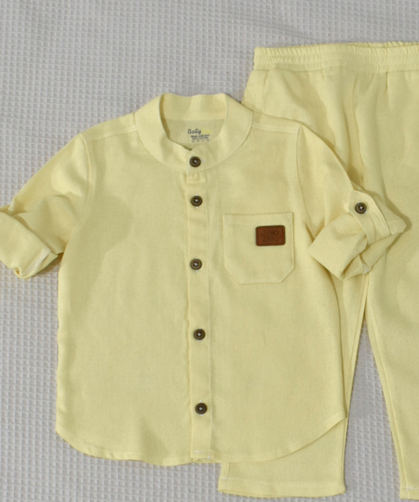 Ensemble en Lin Garçon – Jaune Poussin  – Pantalon et Chemise à Manches Longues | Babyboo – Image 3
