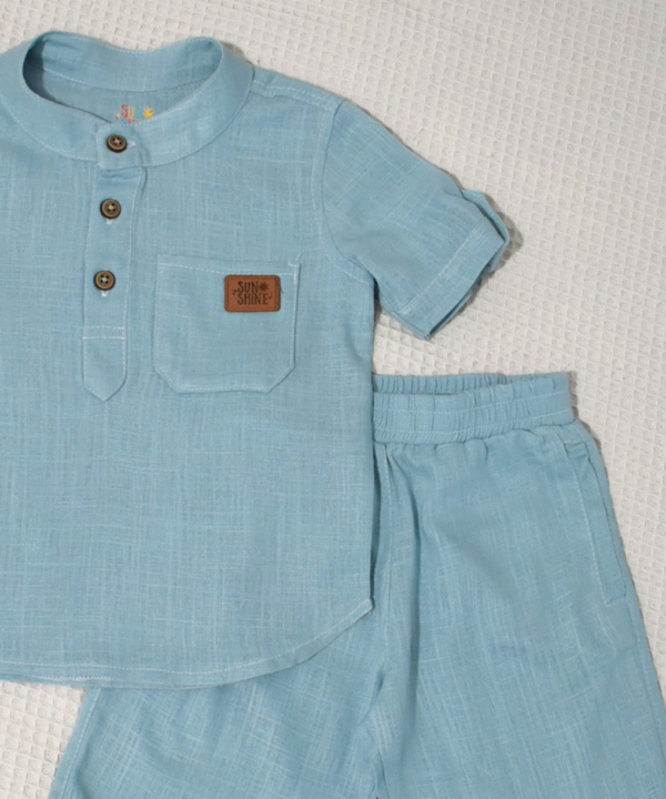 Ensemble en Lin Bébé et Enfant Bleu vert  – Tenue Été & Cérémonie | Babyboo – Image 3