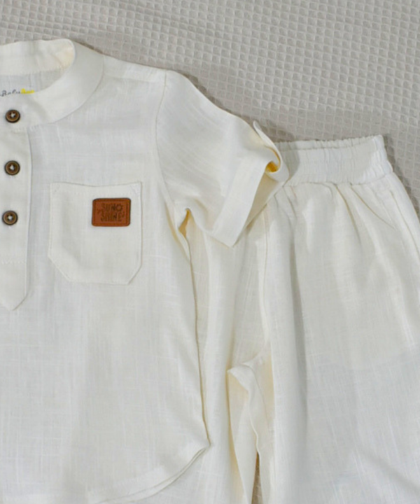 Alternative view of Ensemble en Lin Bébé et Enfant Blanc cassé  – Tenue Été & Cérémonie | Babyboo